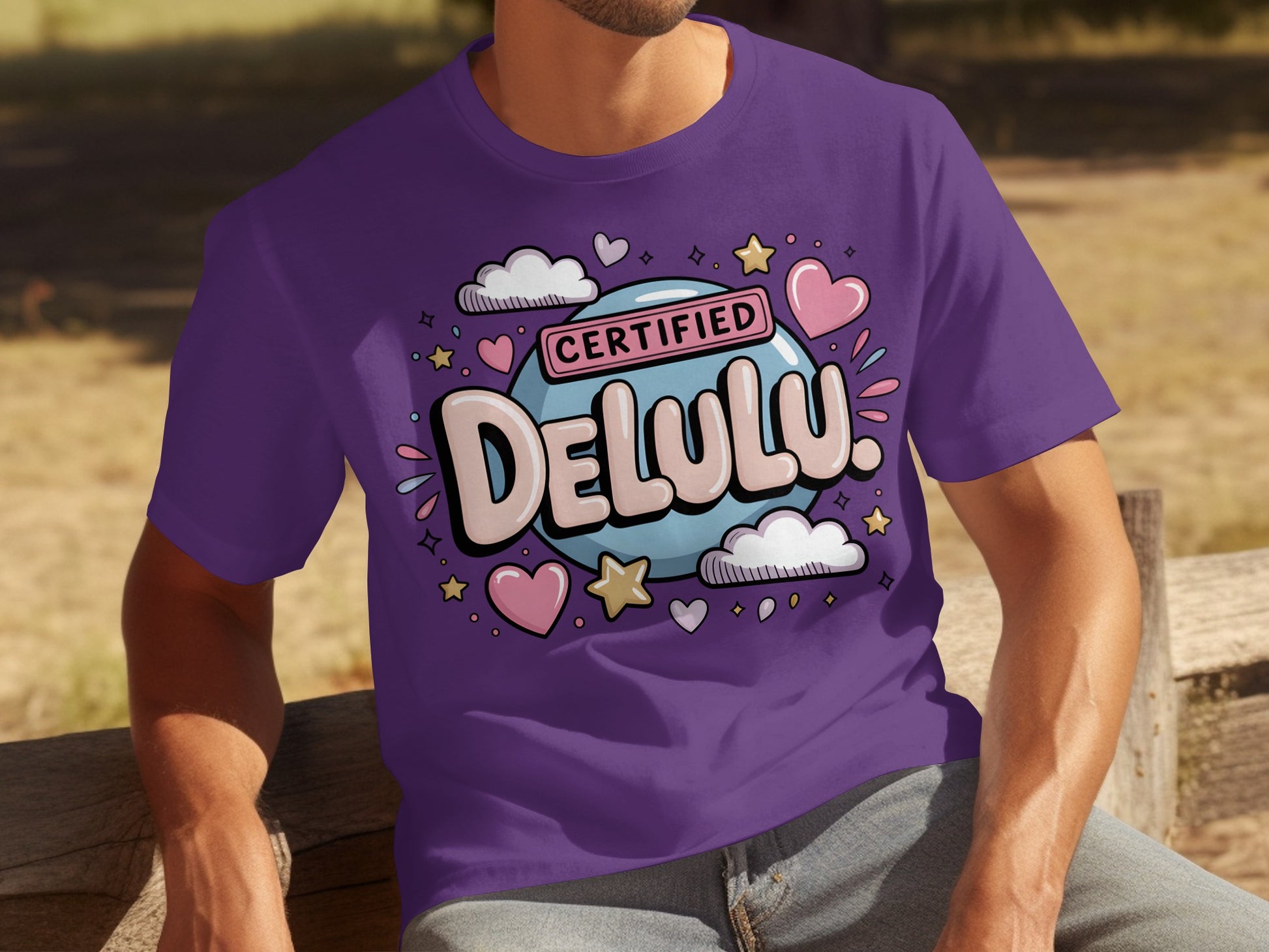 Certified Delulu Graphic Tee with Hearts and Stars Design