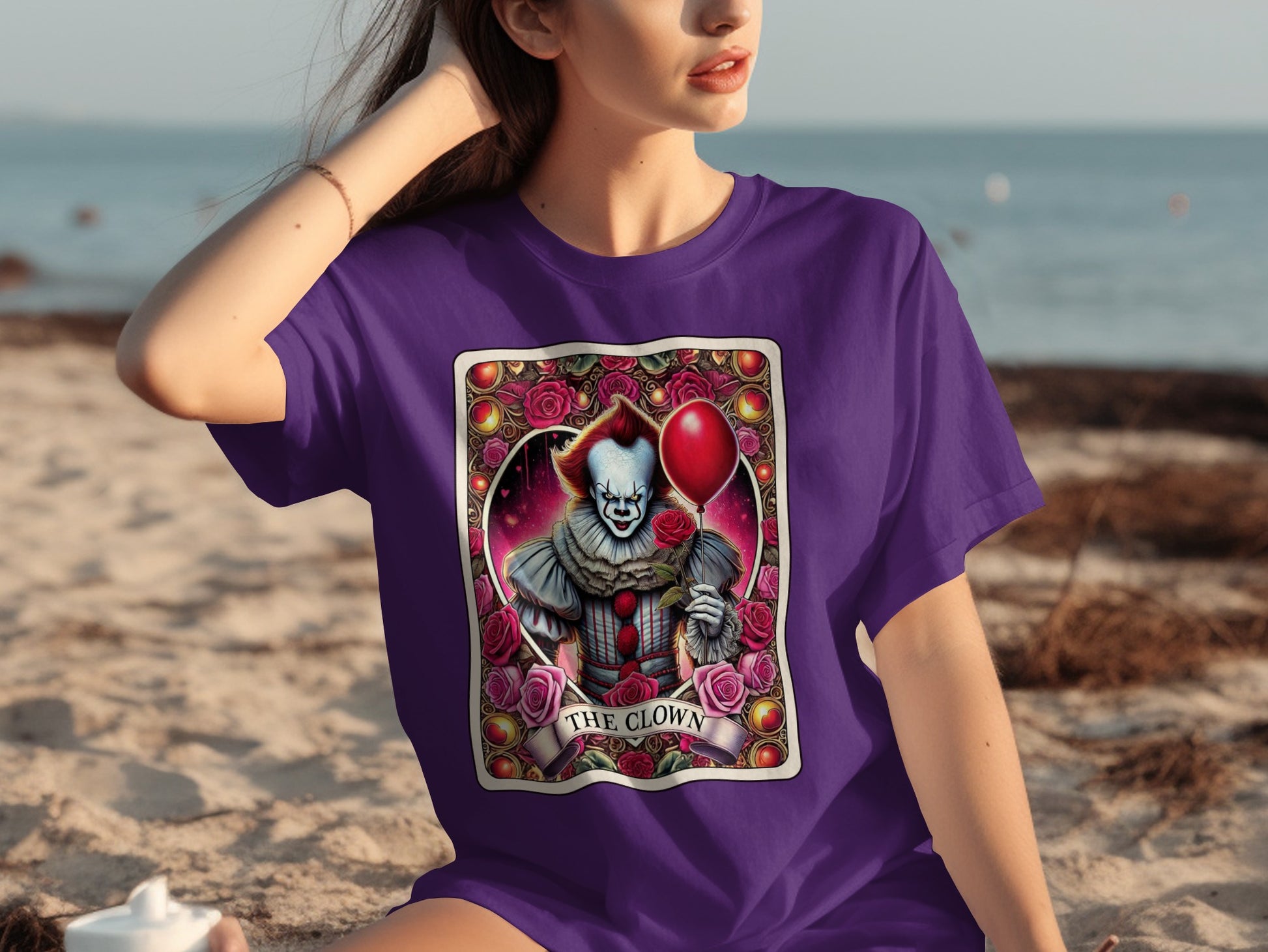 The Clown Graphic T-Shirt with Balloon and Roses Design