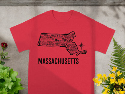 Massachusetts State Map Typography Design Shirt