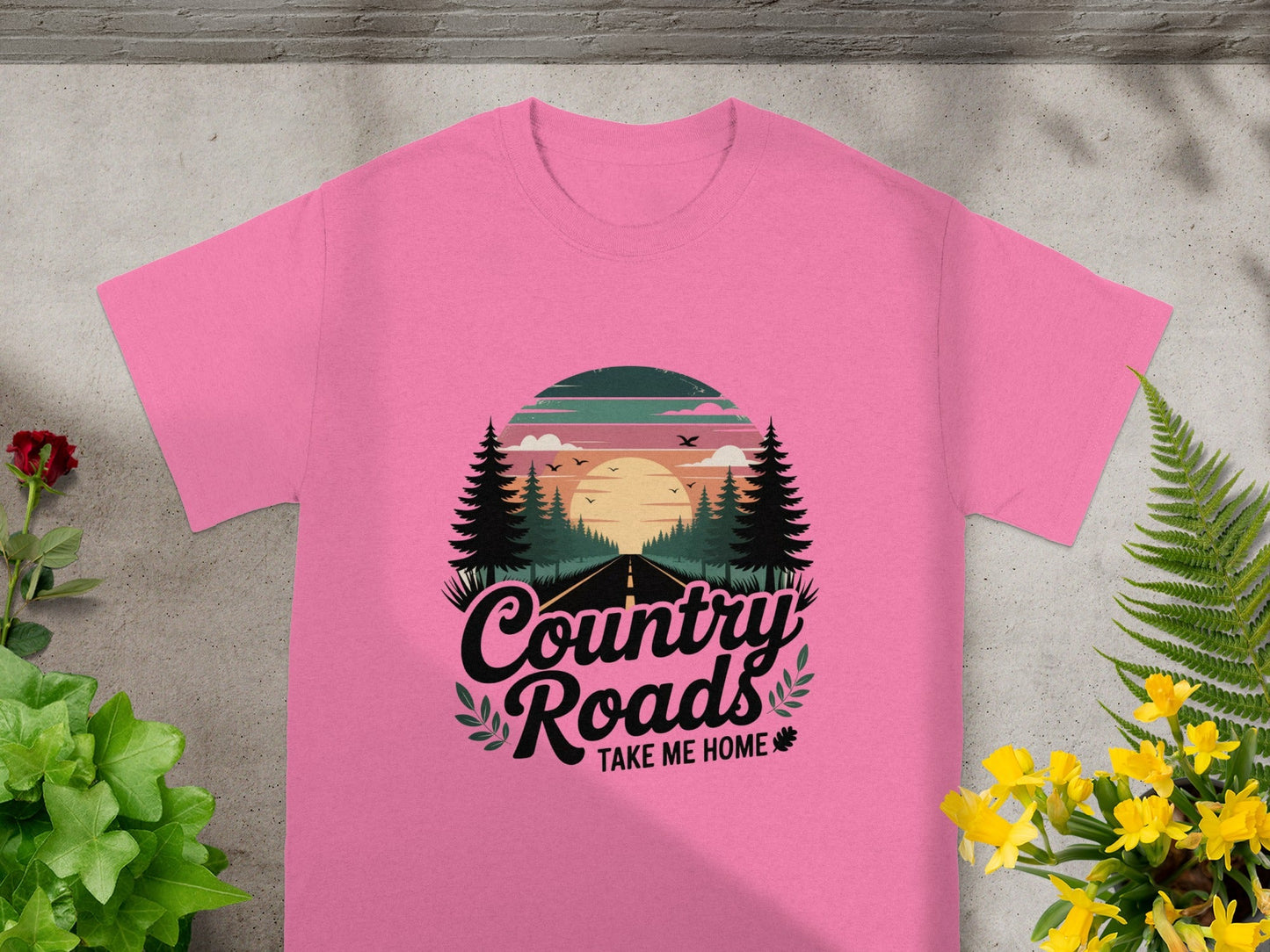 Country Roads Take Me Home Pink T-Shirt Product