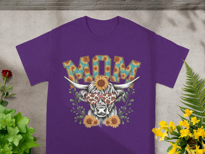 Purple Mom Shirt with Sunflower Pattern Design