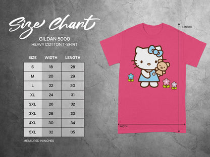 Hello Kitty Pink Teddy Bear GILDAN 5000 Size Chart T-shirt