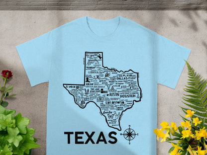 Texas State Map Design T-shirt For Texans To Wear