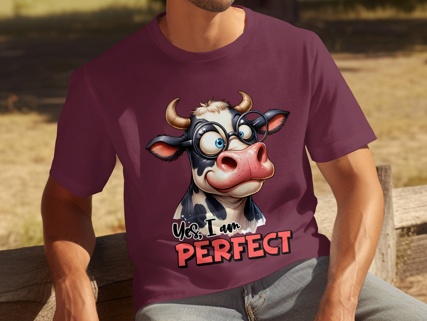 Funny Cow Print Yes I Am Perfect Graphic T-shirt