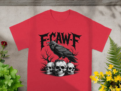 E-CAW-F Raven and Skulls Graphic Red T-Shirt