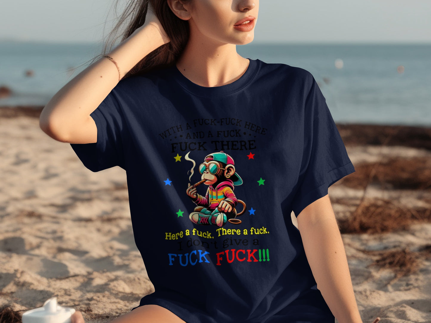 Funny Colorful Smoking Monkey Graphic T-shirt