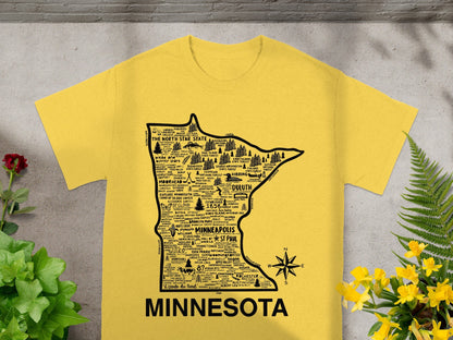 Minnesota State Map Graphic Printed T-Shirt