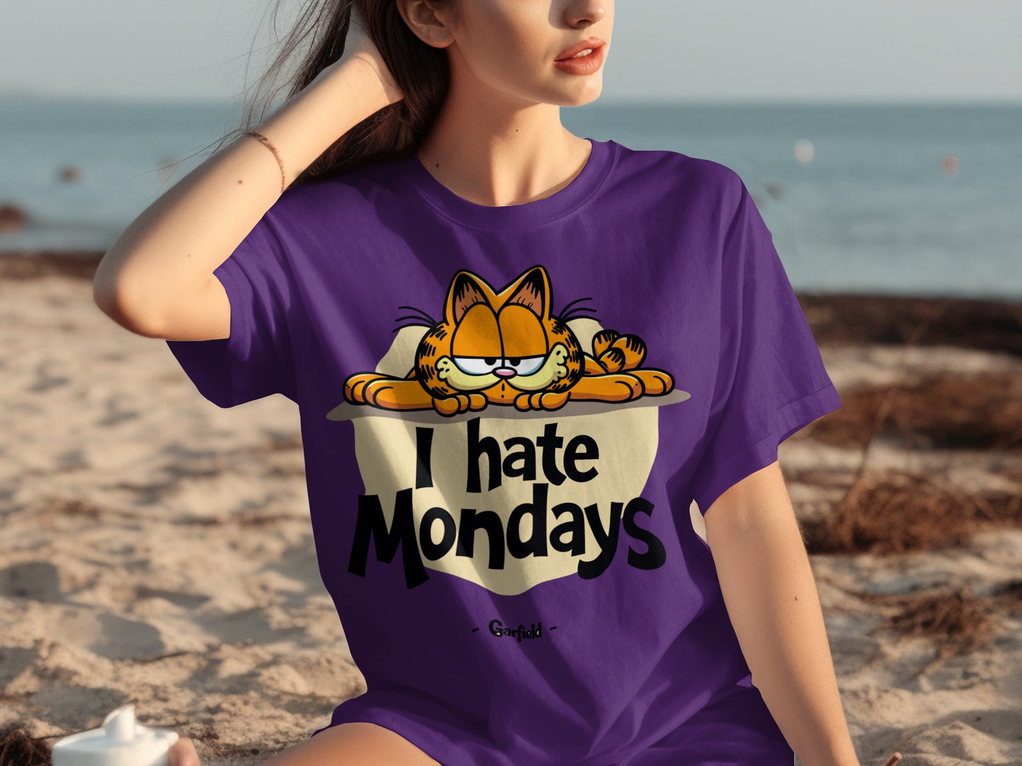 Garfield I Hate Mondays Purple Graphic T-Shirt