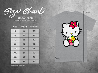 GILDAN 5000 Size Chart White Cat Red Flowers T-SHIRT product type