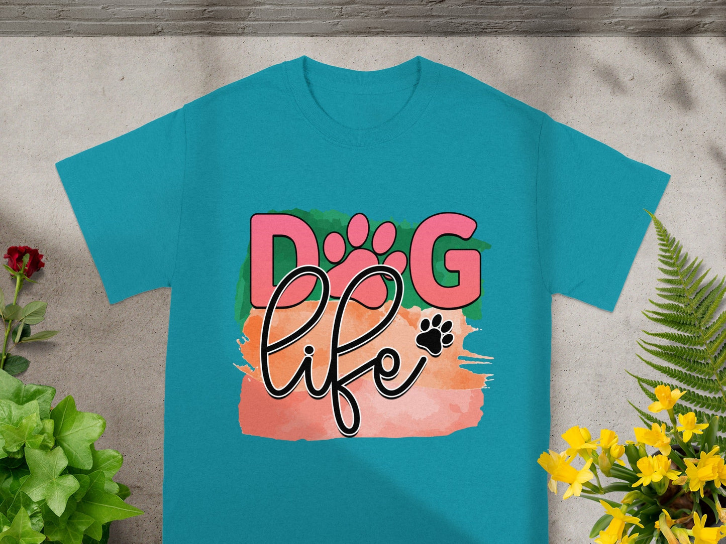 Colorful Dog Life Graphic Tee Ideal For Pet Lovers