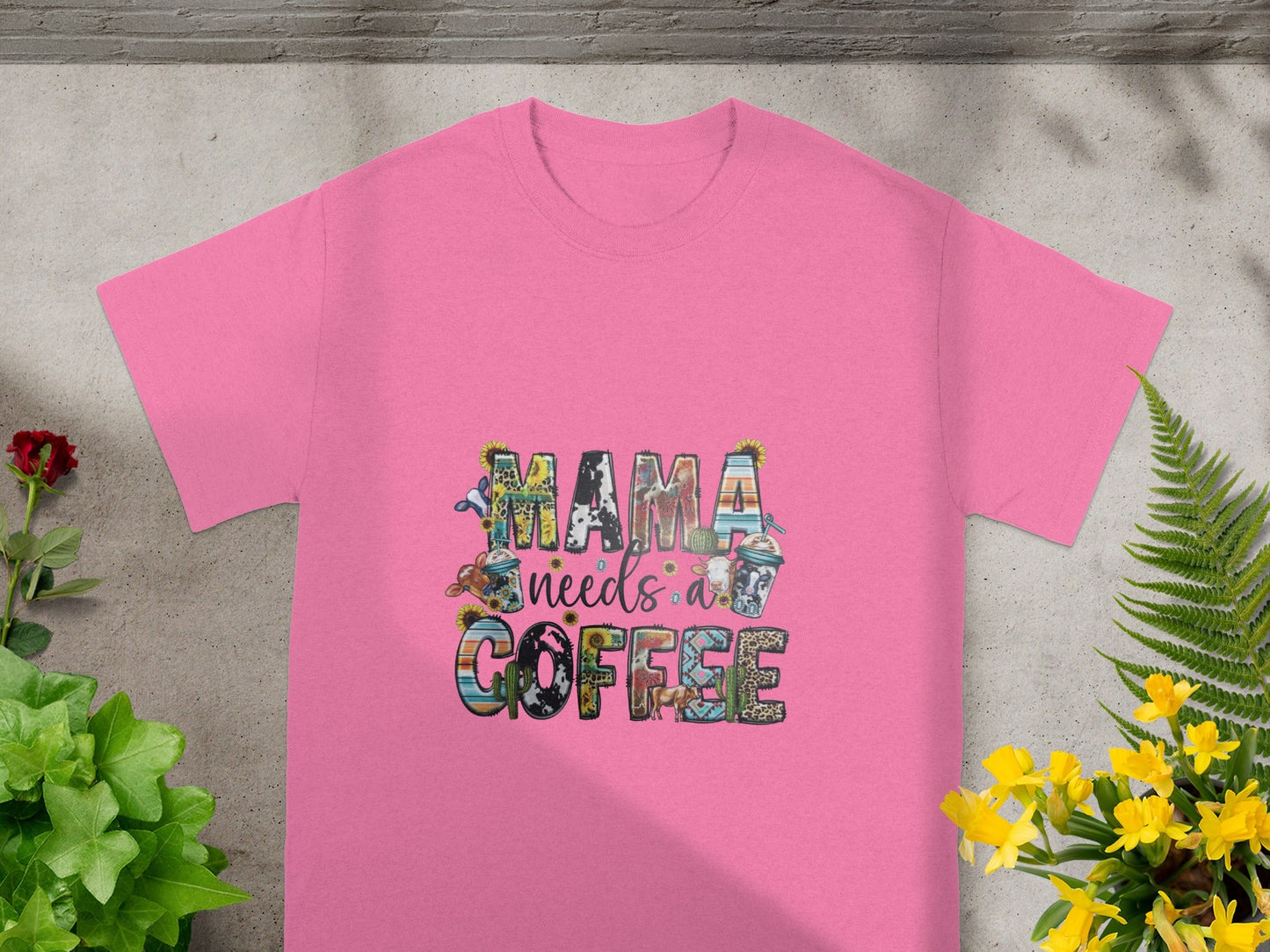 Mama Needs a Coffee Text Design Pink Shirt Product