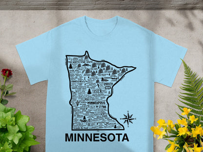 Detailed Minnesota Map Blue Tee Shirt Product