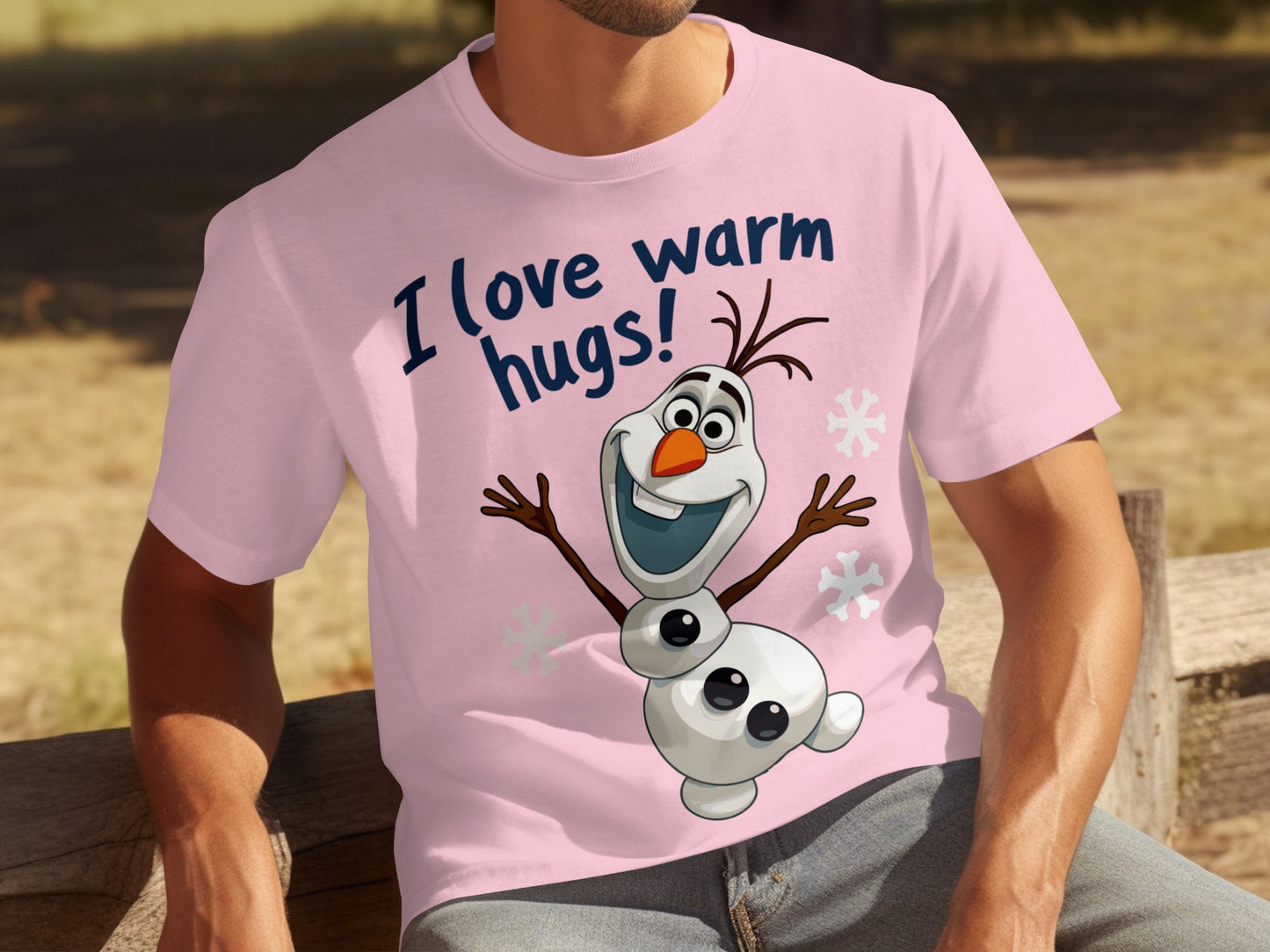 I Love Warm Hugs Cute Snowman Graphic Pink T-shirt