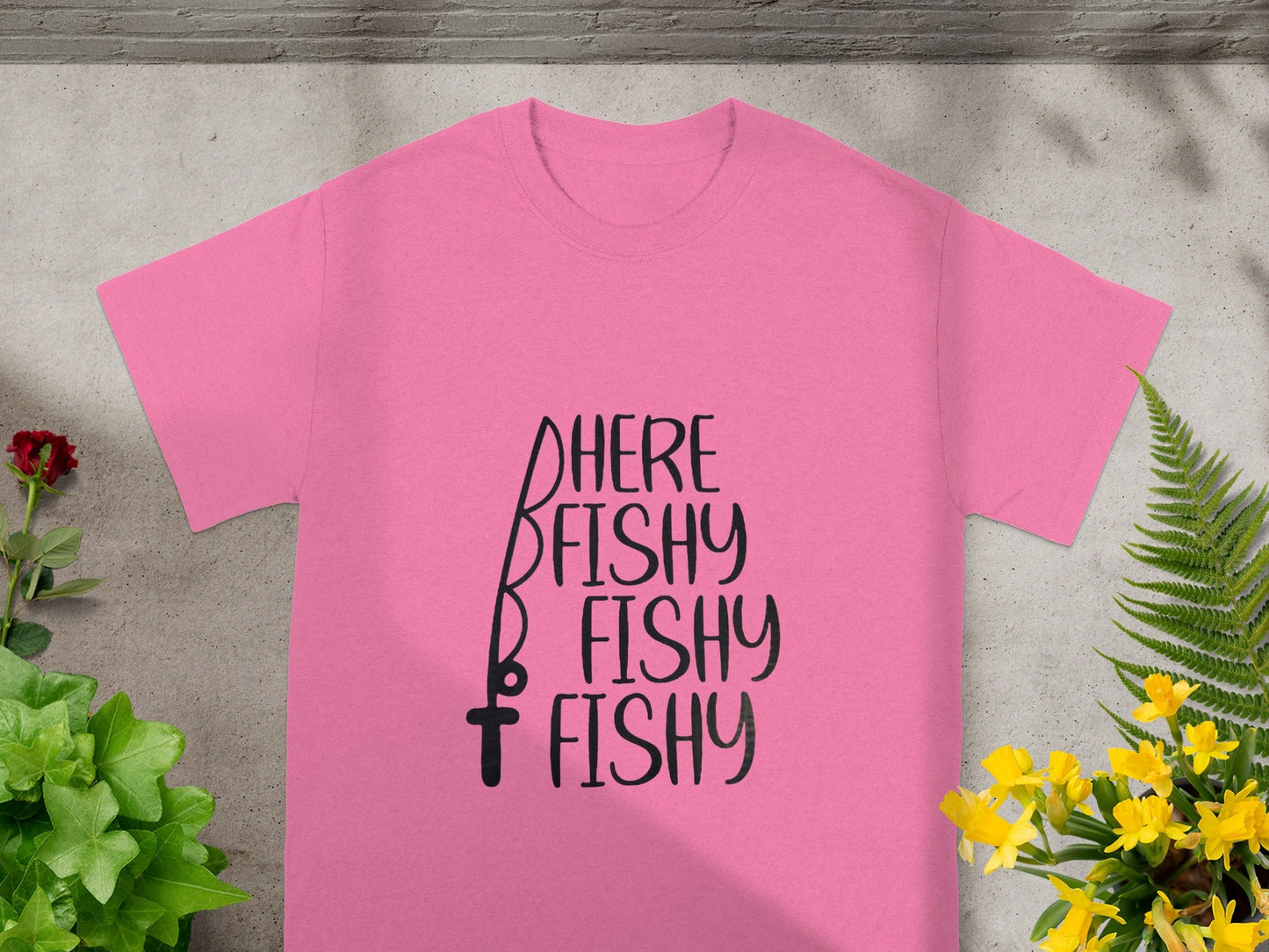Here Fishy Fishy Fishy Graphic Pink Shirt