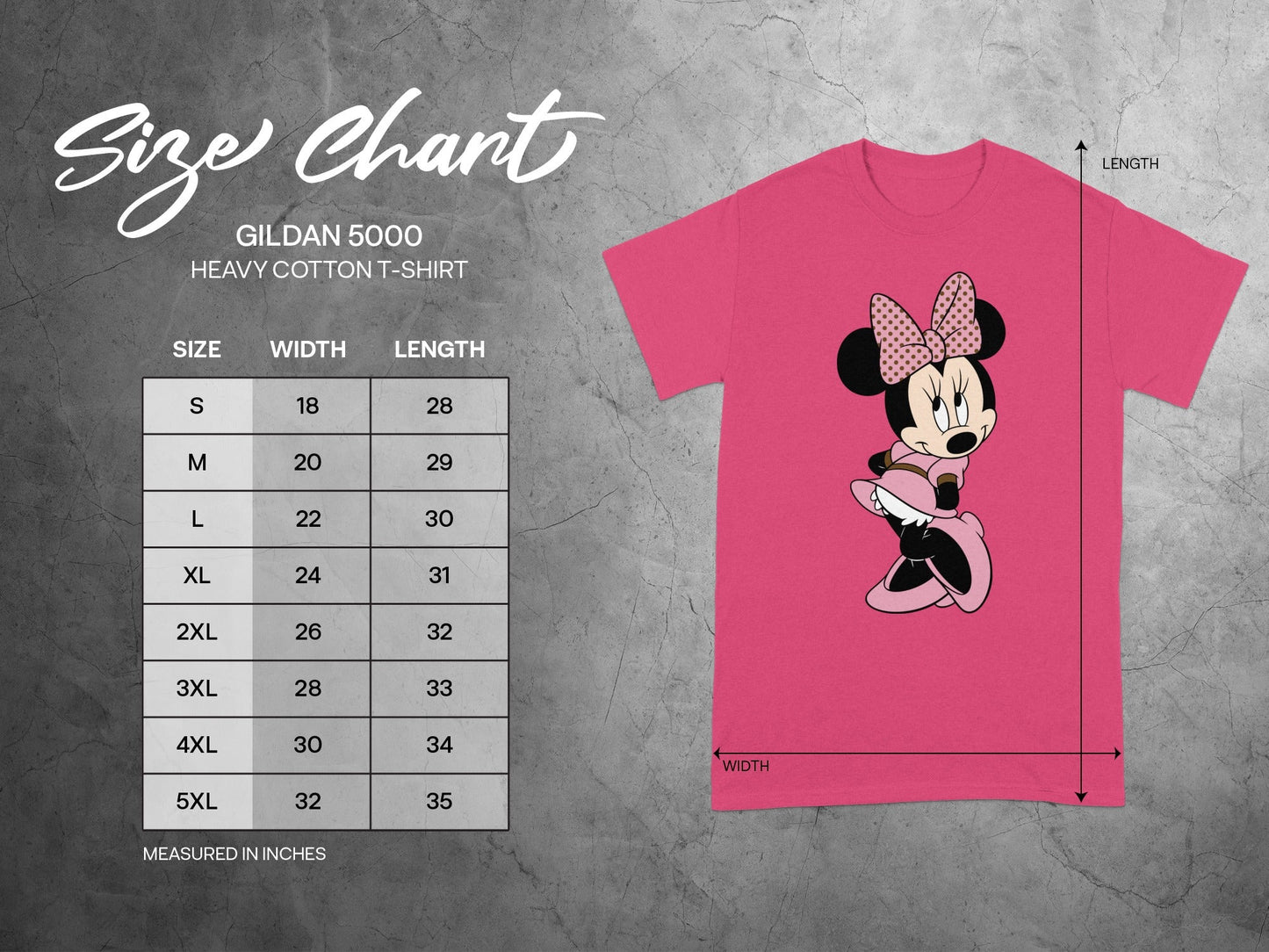 Gildan 5000 Size Chart Measured In Inches T-SHIRT