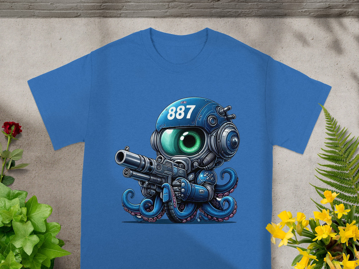 Alien Octopus with Ray Gun Blue T-Shirt Product