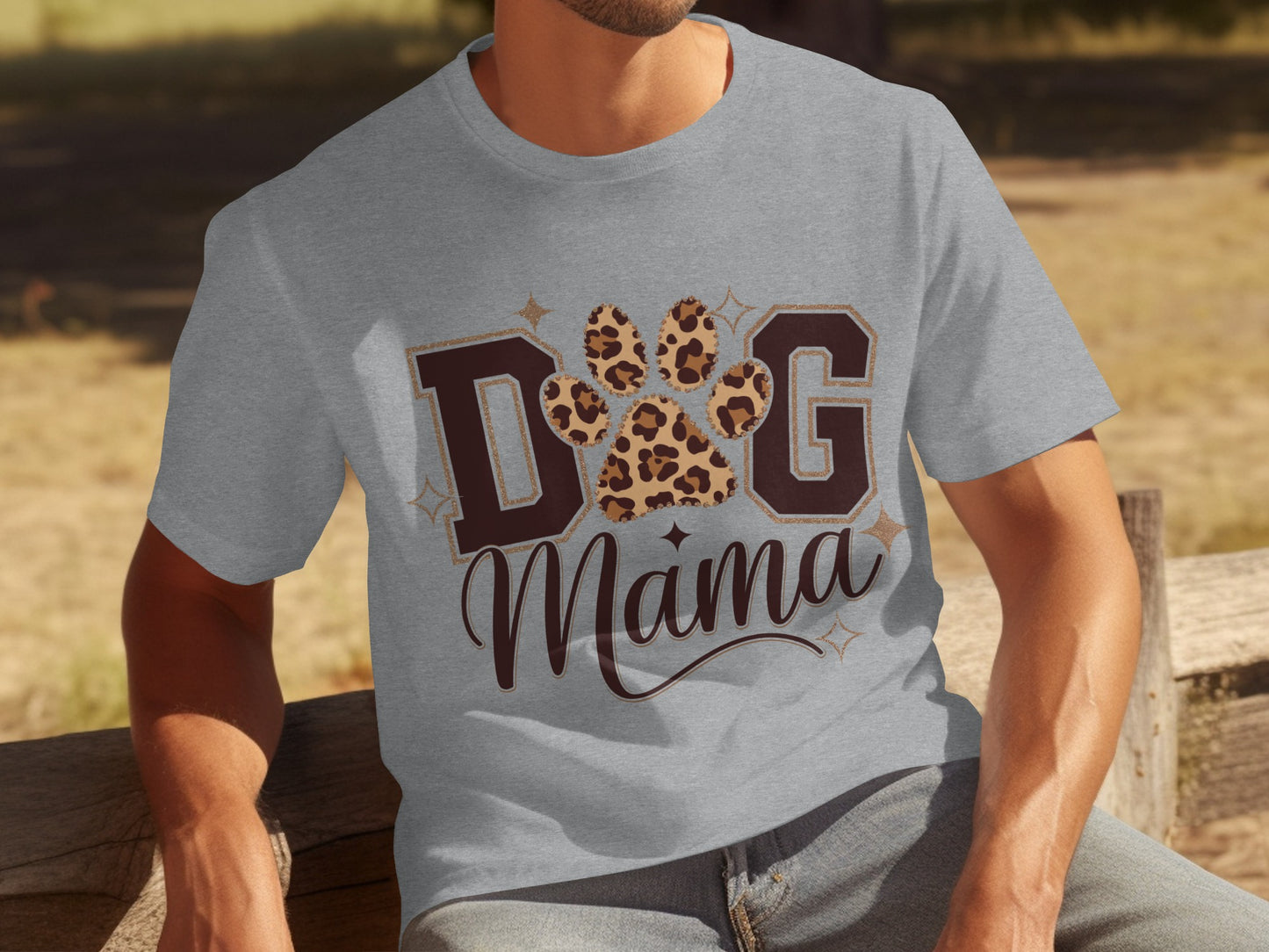 Dog Mama Leopard Paw Print Lettering Design T-Shirt