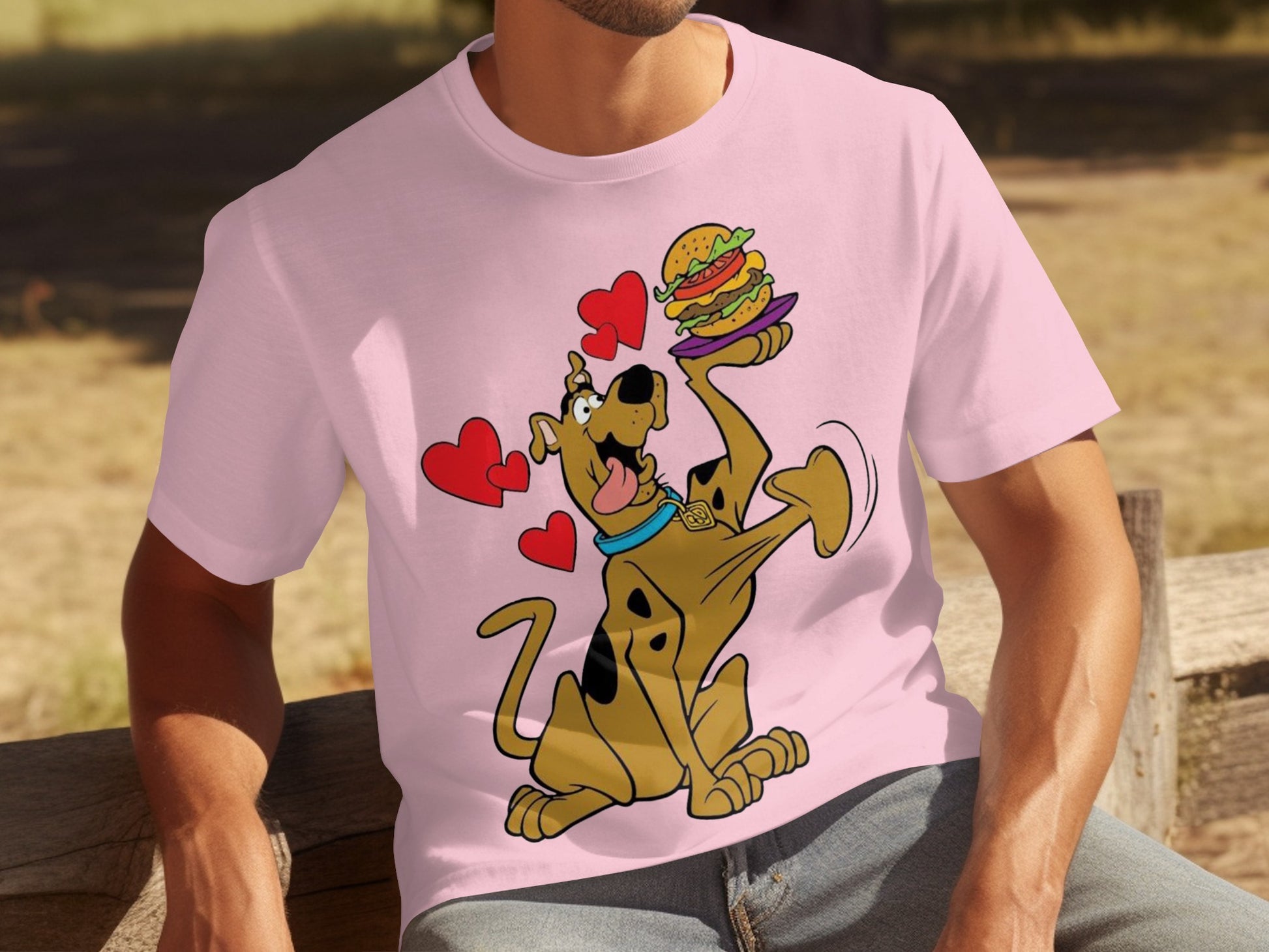 Scooby-Doo Heart Eyes and Burger Graphic T-Shirt