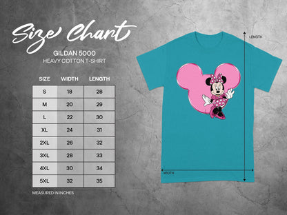 Gildan 5000 Minnie Mouse Size Chart Measured in Inches T-shirt