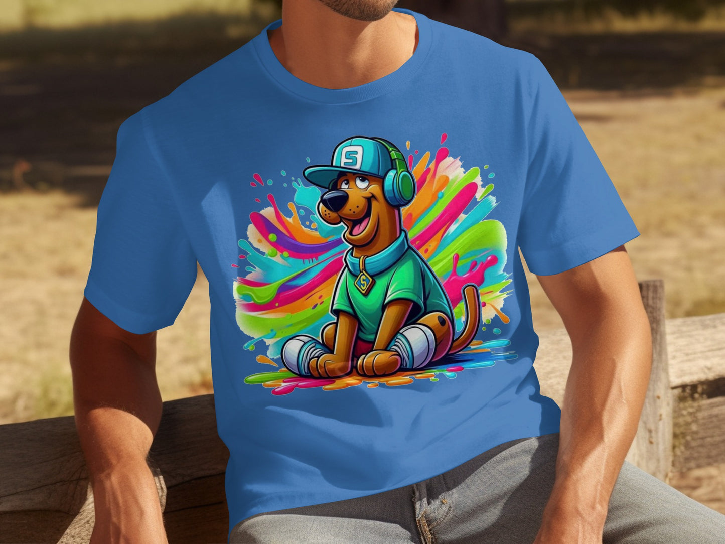 Colorful Cartoon Dog with Headphones T-Shirt
