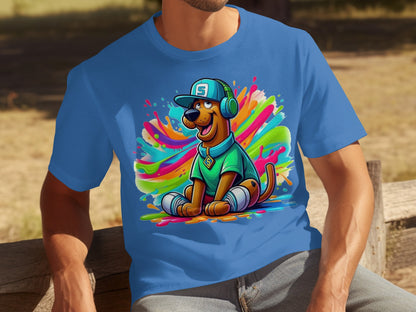 Colorful Cartoon Dog with Headphones T-Shirt