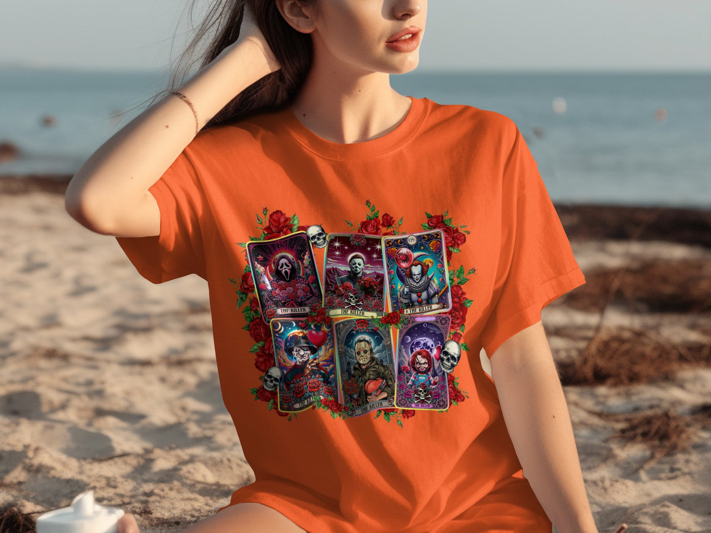 Horror Characters Tarot Card Graphic T-shirt for Fans