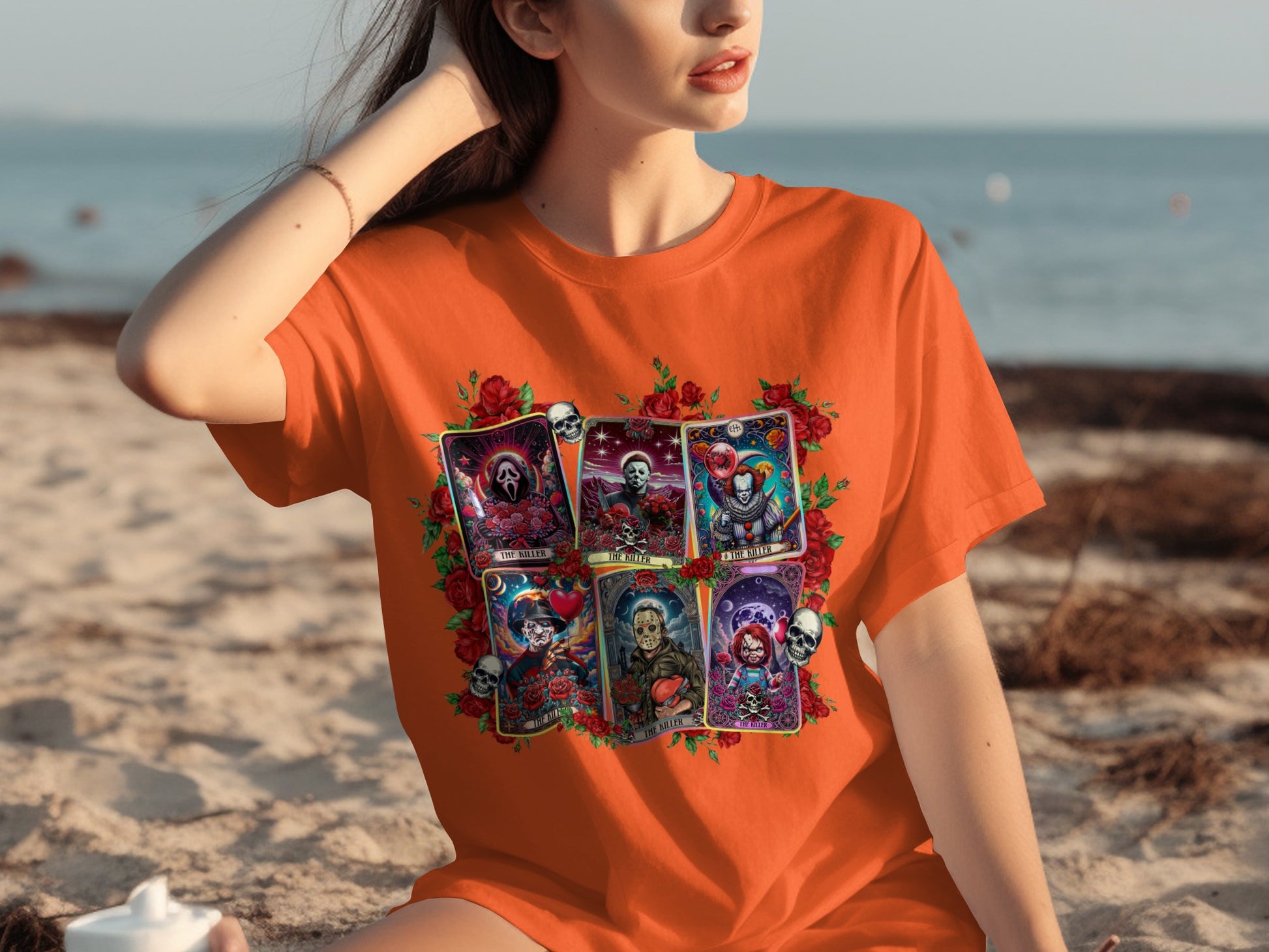 Horror Characters Tarot Card Graphic T-shirt for Fans