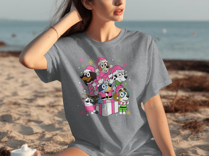 Cute Holiday Cartoon Dogs Graphic Design T-shirt