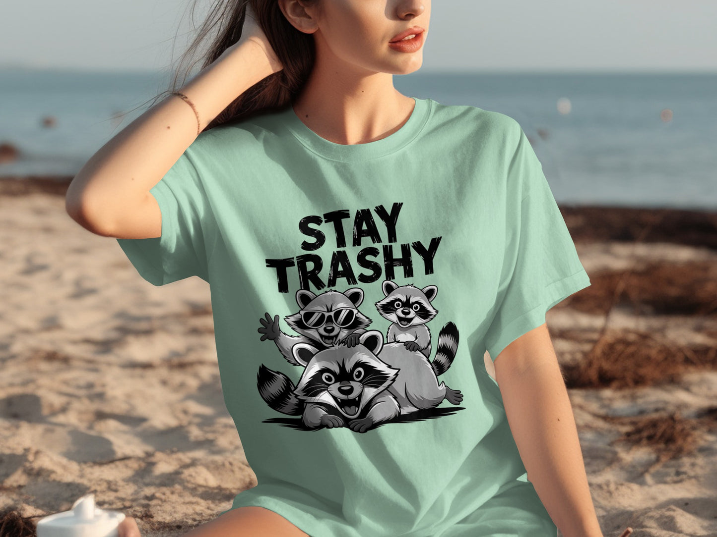Stay Trashy Raccoon Graphic Print T-shirt