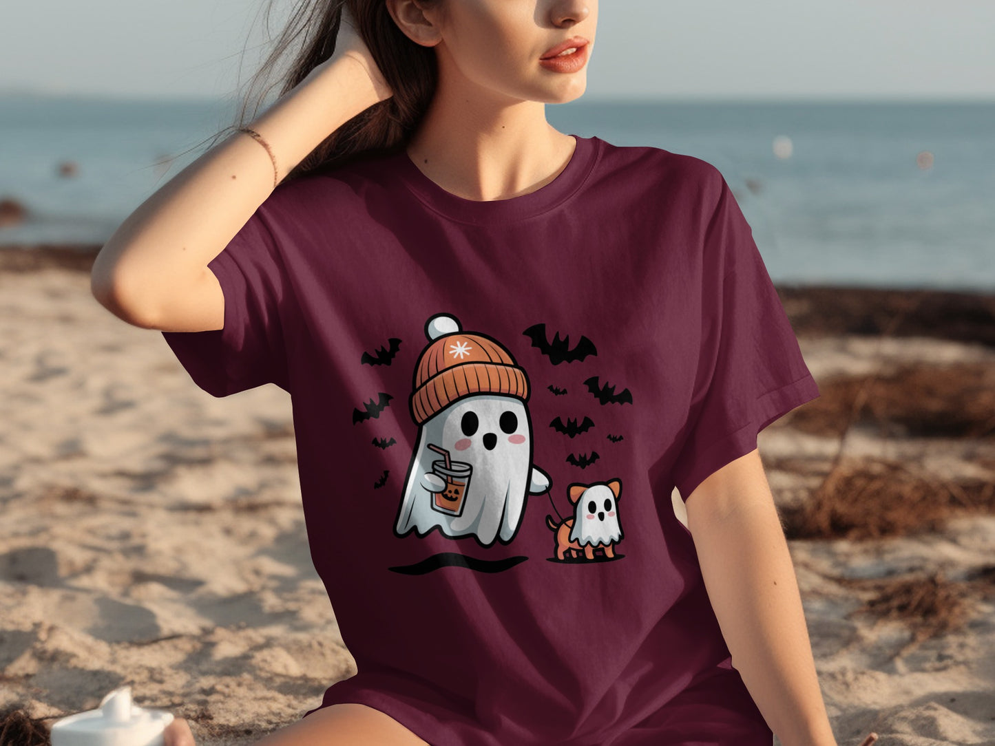Cute Ghost and Puppy Graphic T-Shirt Ideal for Halloween
