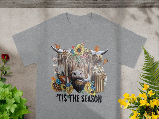 'Tis the Season Cow and Pumpkin Graphic Print Shirt