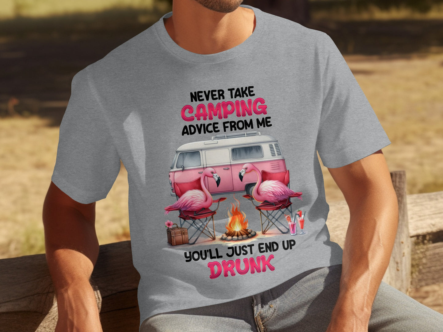 Never Take Camping Advice Funny Flamingo T-Shirt