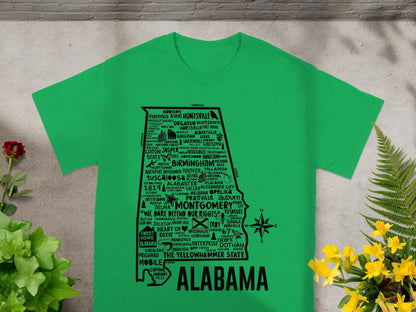 Green Alabama State Map Cities Design T-shirt