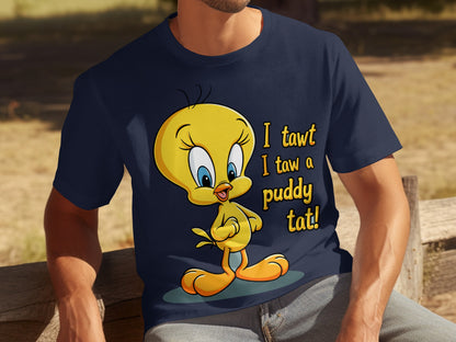 I tawt I taw a puddy tat Crew Neck Short Sleeve Shirt