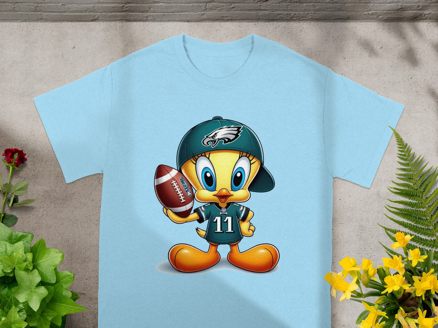 Cartoon Bird Football Player Graphic T-shirt