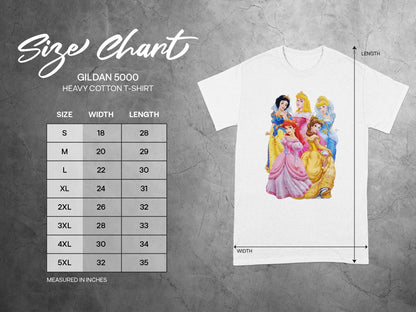 Gildan 5000 Disney Princesses T-shirt Size Chart product type