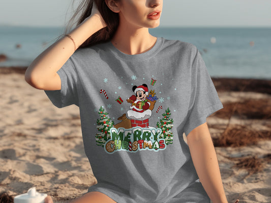 Merry Christmas Santa Mouse Graphic Holiday Shirt
