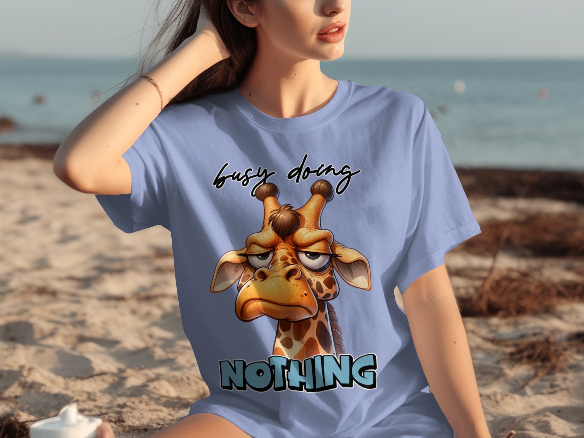 Busy Doing Nothing Giraffe Graphic Tee Shirt