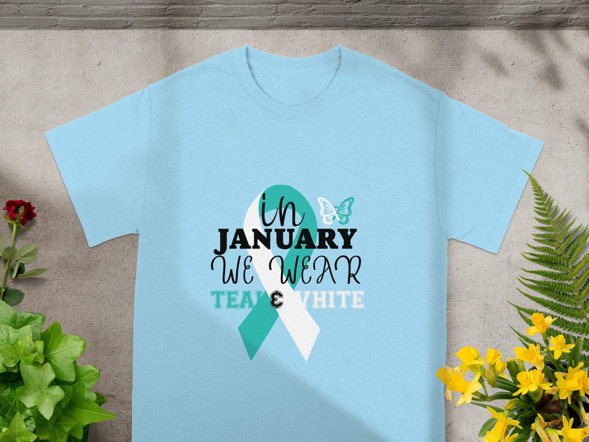 In January We Wear Teal and White Awareness Shirt