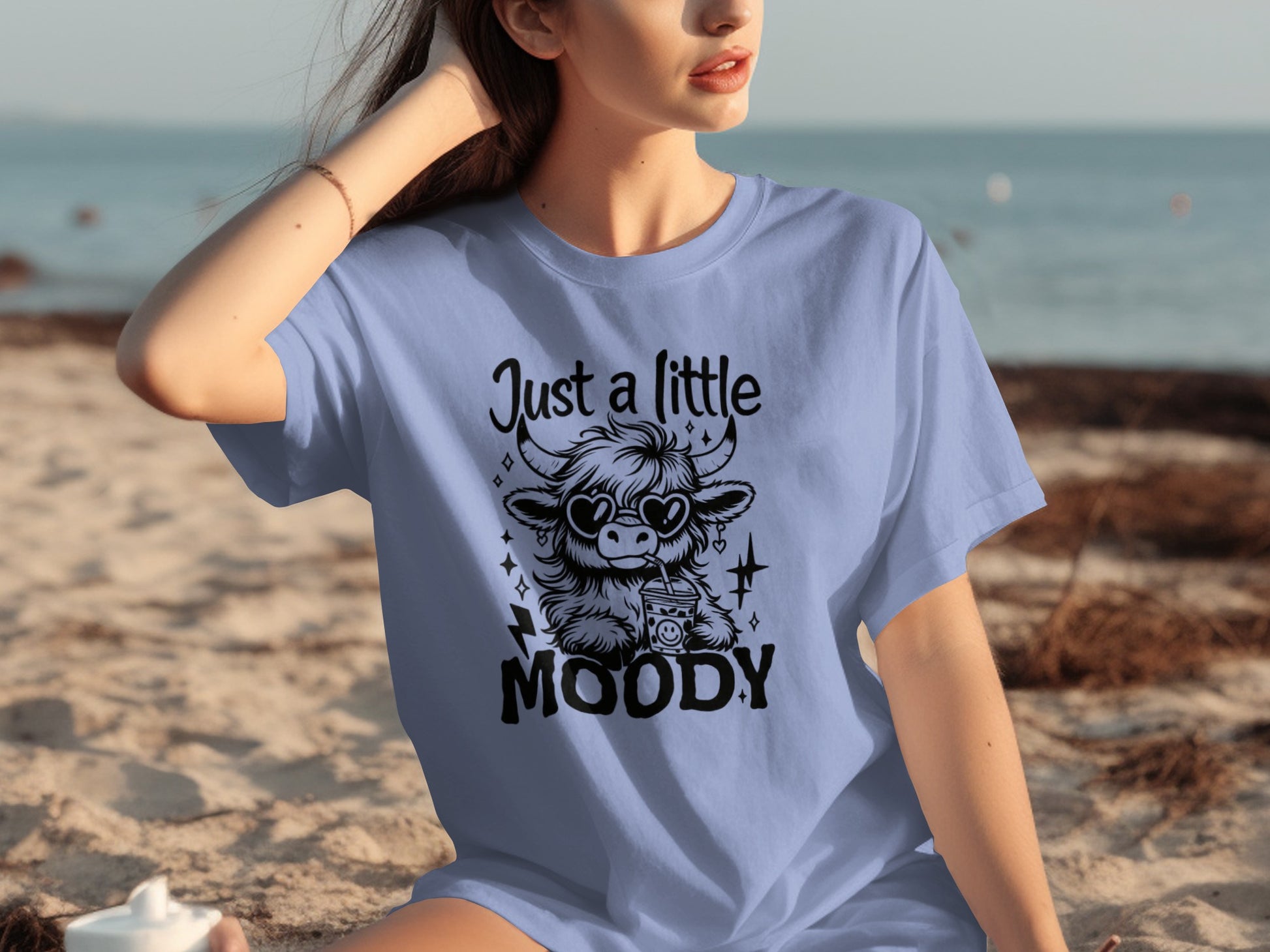 Just A Little Moody Adorable Cow Drinking Coffee Shirt