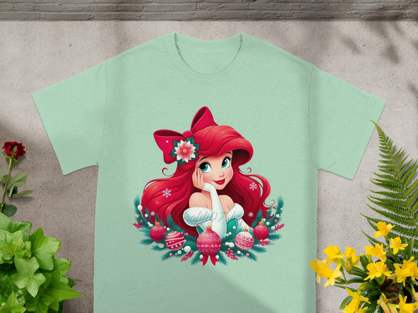 Festive Red Haired Character Mint Green T-Shirt