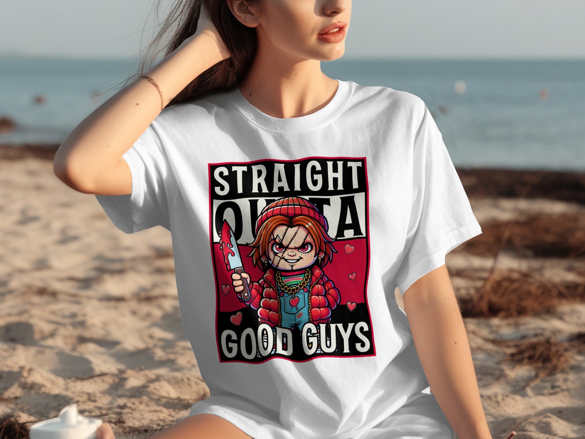 Straight Outta Good Guys horror graphic T-shirt