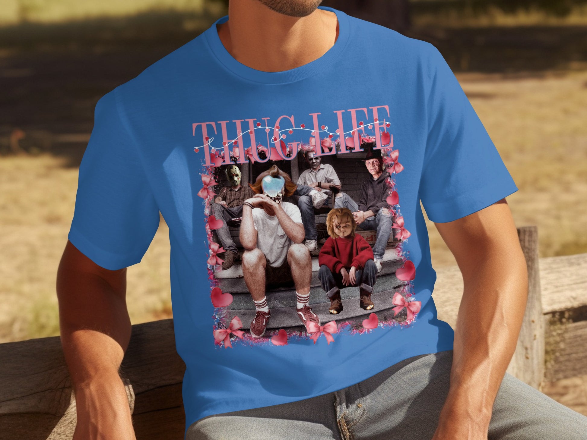 Thug Life Horror Movie Characters Blue T-Shirt