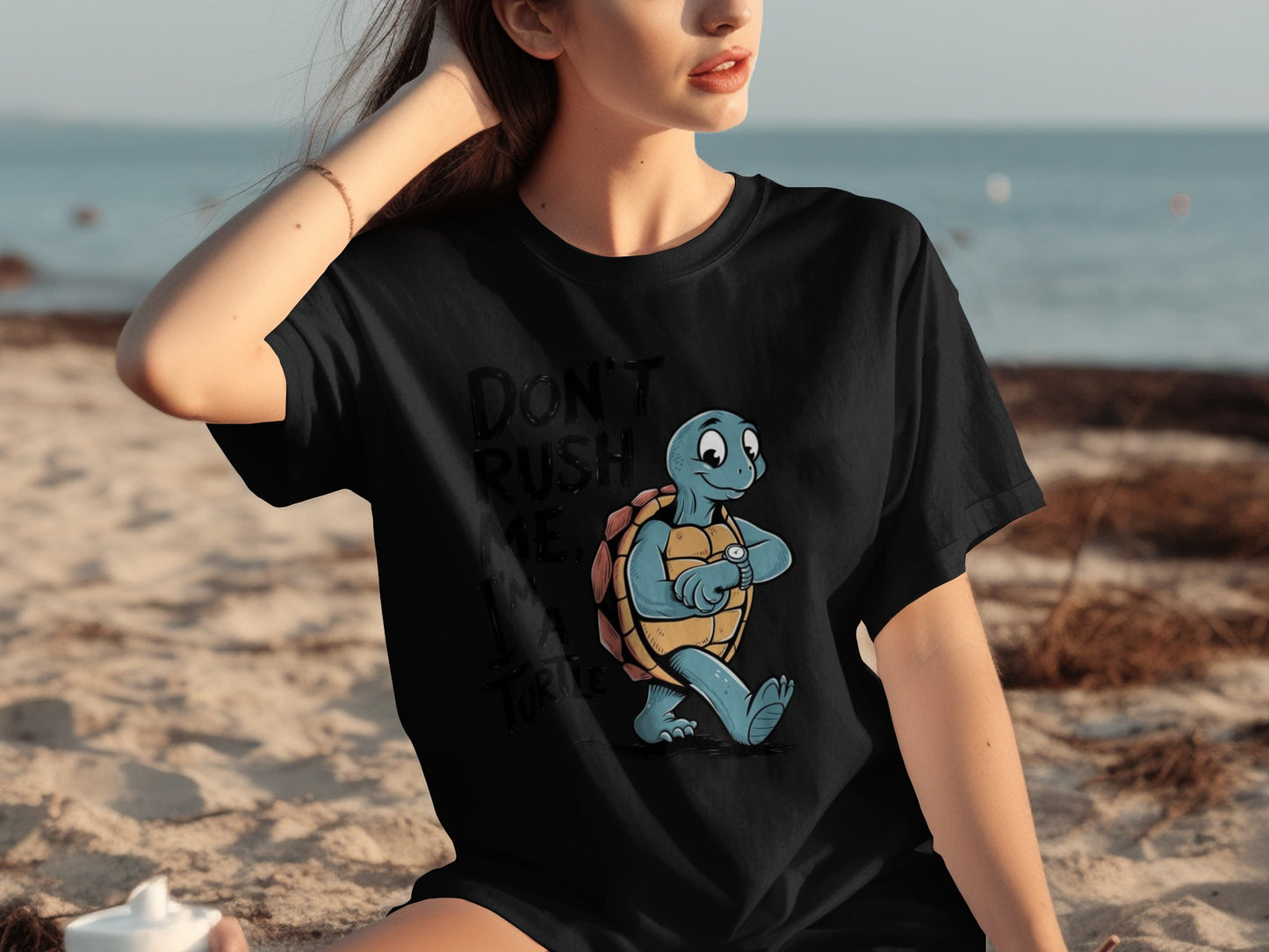 Don't Rush Me I'm a Turtle Black Graphic Shirt