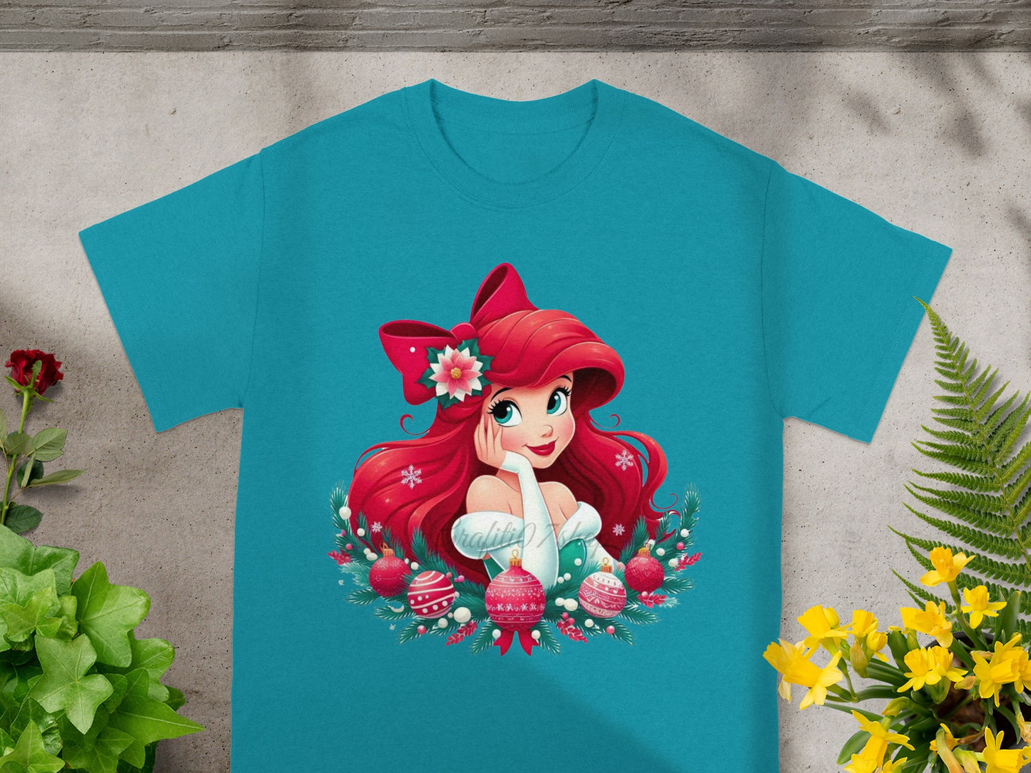 Festive Red Haired Girl with Ornaments T-Shirt