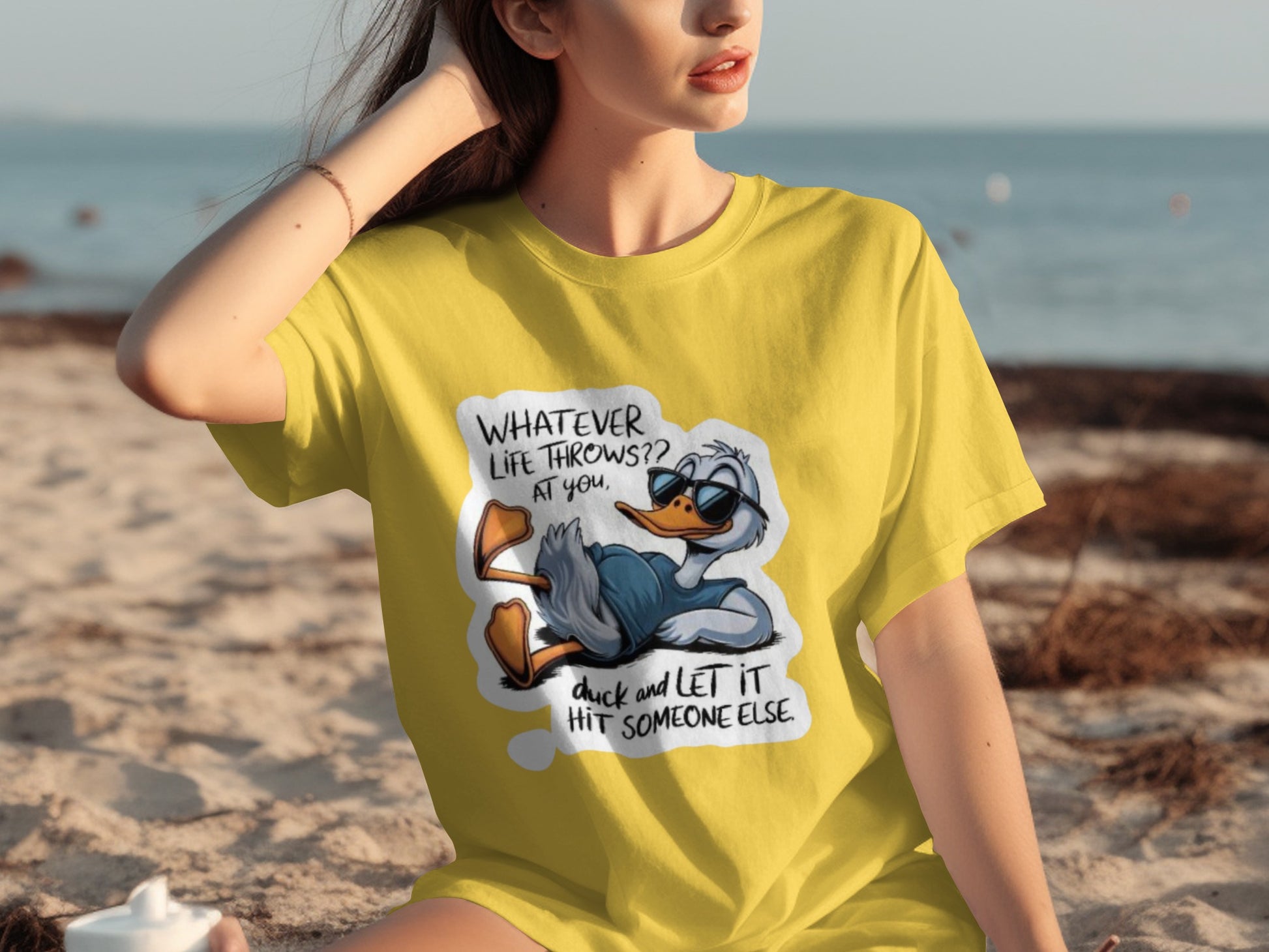 Funny Duck Let Life Throw Design Graphic T-Shirt