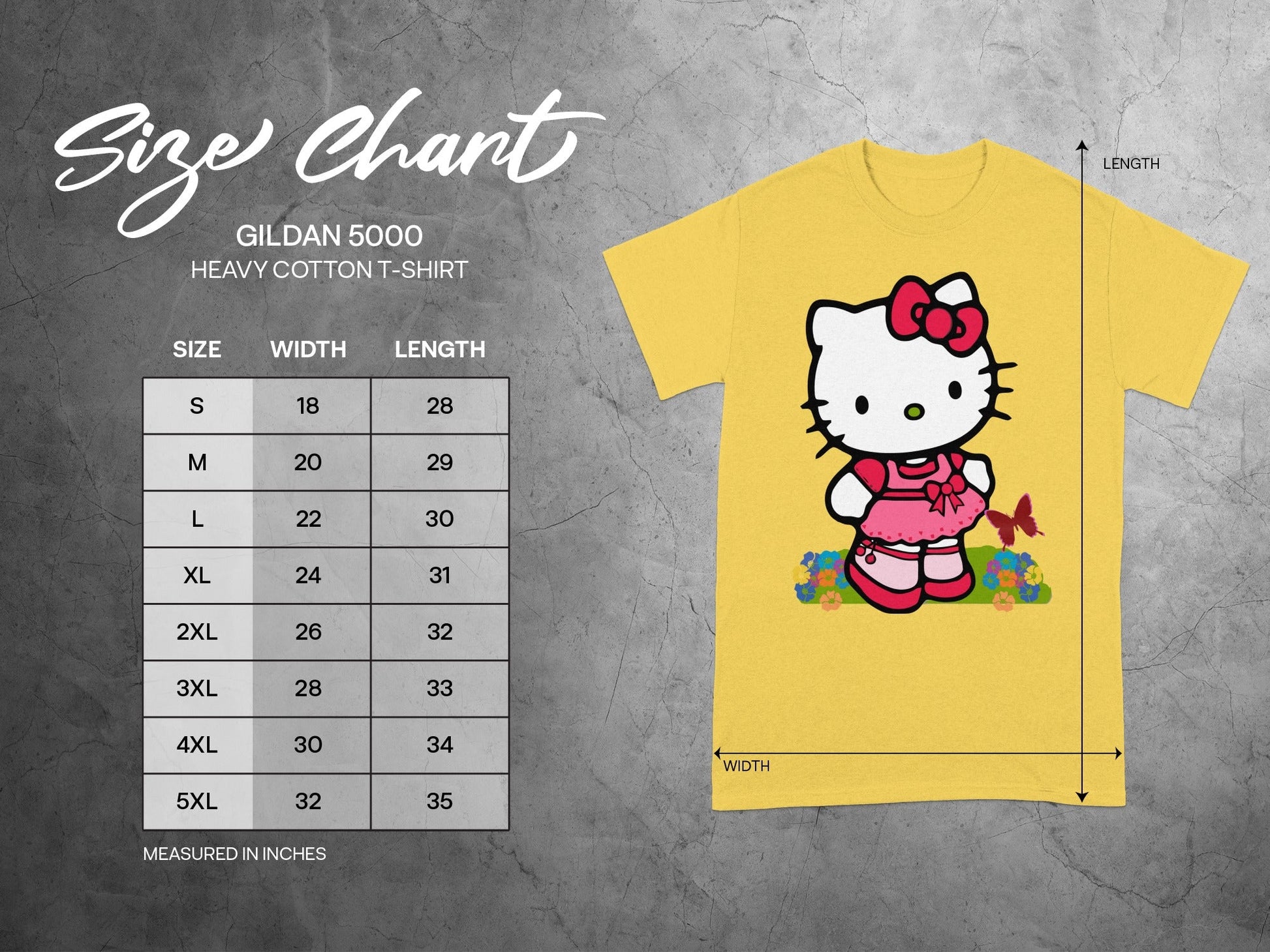 Hello Kitty GILDAN 5000 T-SHIRT Size Chart product type