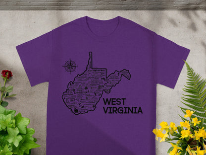 West Virginia Map Print Graphic Unisex T-Shirt