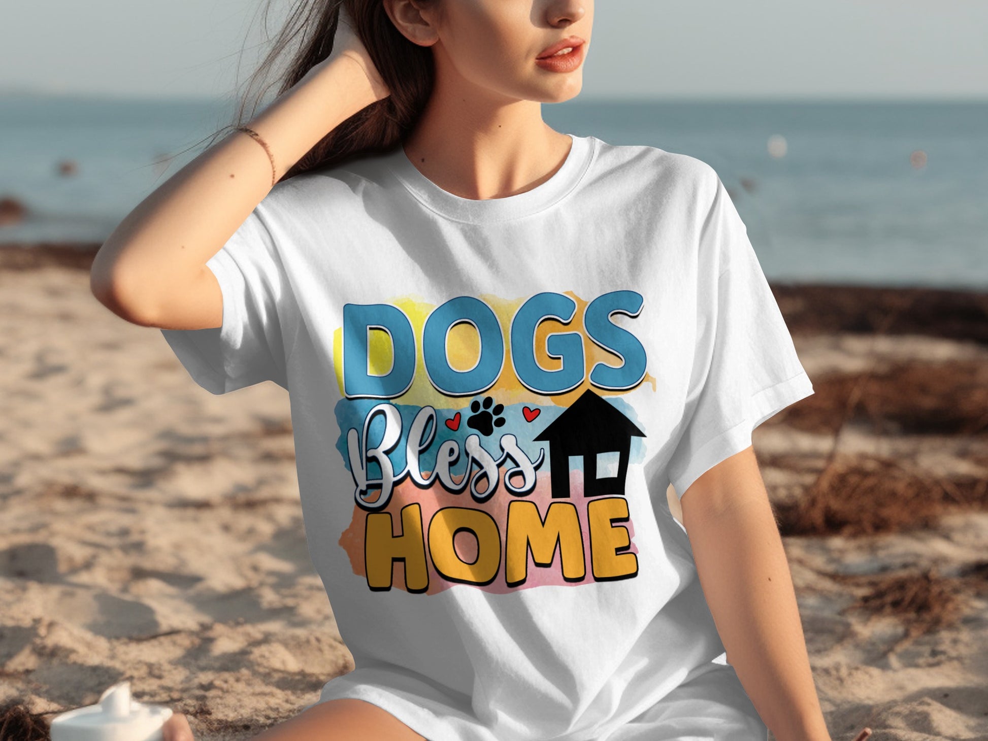 Colorful Dogs Bless Home Graphic T-Shirt