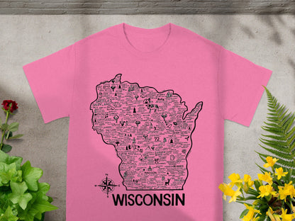Wisconsin State Typography Design Graphic Tee Shirt